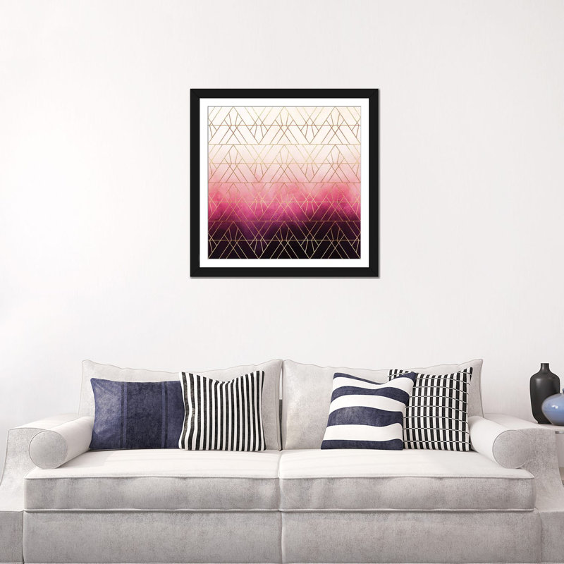 «Art Deco Triangle Ombre», impression sur toile, H 16 po x l 16 po x P 1 po, Papier d'art encadré noir, Blanc