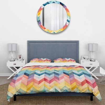 Watercolor Caprice Multicolor Chevron Pattern I - Chevron Duvet Cover Set - Microfiber Polyester
