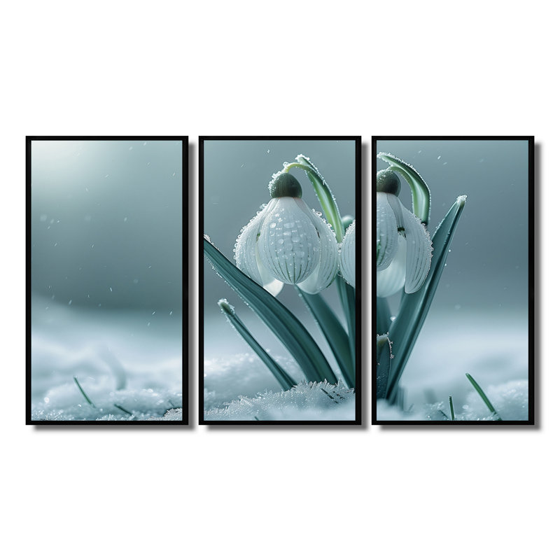 Ensemble de salon Lamberson - Snowdrops Wall Art, Toile avec cadre flottant noir, H 32 po x l 48 po x P 1 po