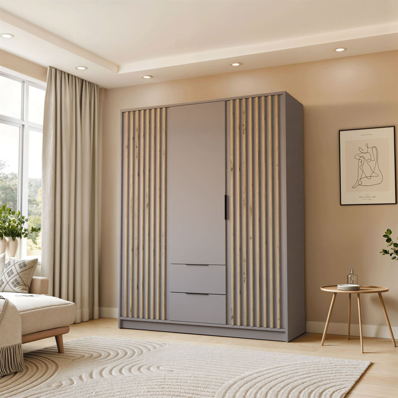 Pacursa 3 Door Manufactured Wood Wardrobe, Grey/Beige