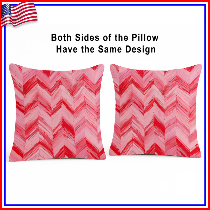 Coussins décoratifs à chevrons rouges et roses, 18 po x 18 po