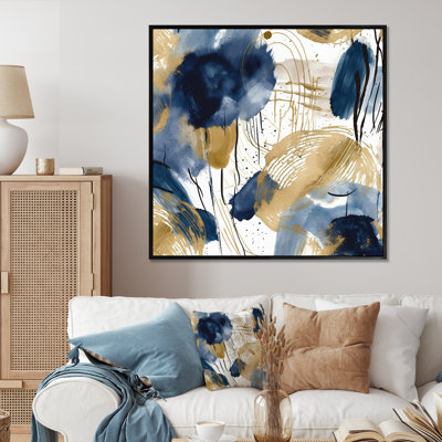 Motif abstrait avec textures bleues et dorées III - impression