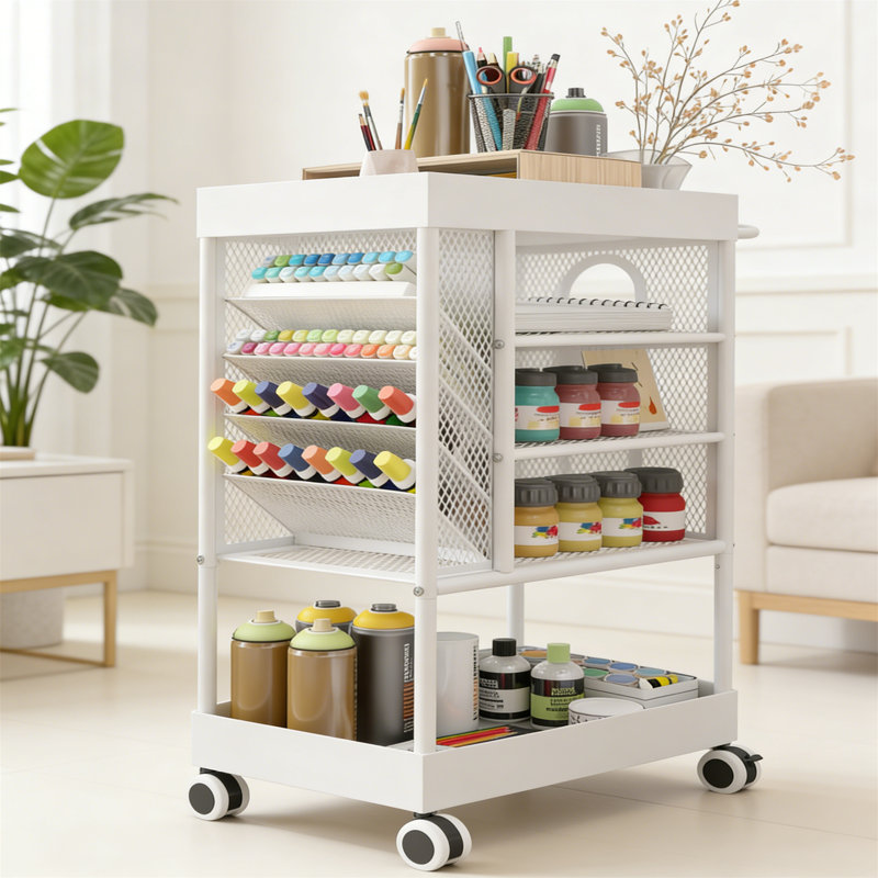 5-Tier Multi-Functional Art Cart, Metal Utility Cart With Lockable Wheels, Versatile Art Supply Storage Organizer For Brushes, Paints & Art Tools