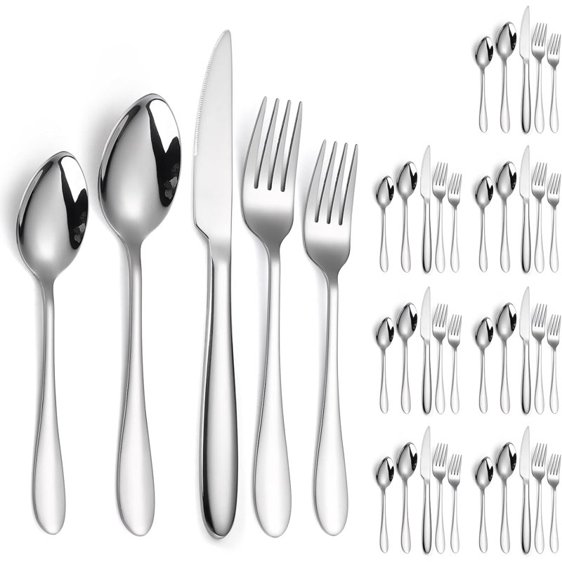 Ensemble de couverts 40 pièces en acier inoxydable pour 8 personnes, coutellerie noire robuste avec poignées épaisses, idéal pour les restaurants, les fêtes et la cuisine de tous les jours