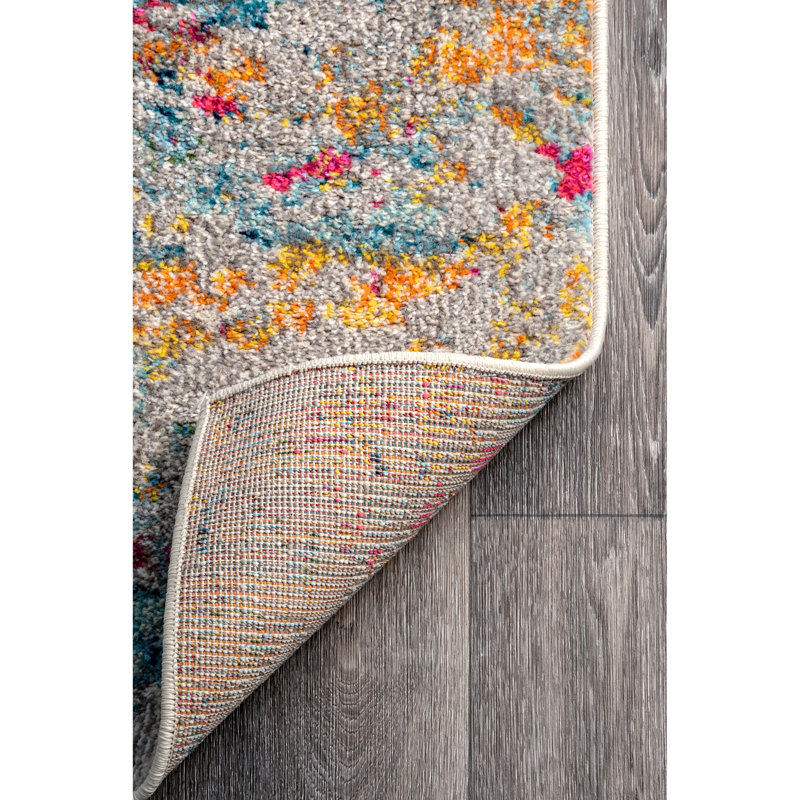 Hiroko Abstract Power Loom Performance Ivory/Blue/Pink/Yellow Rug, Round 6'