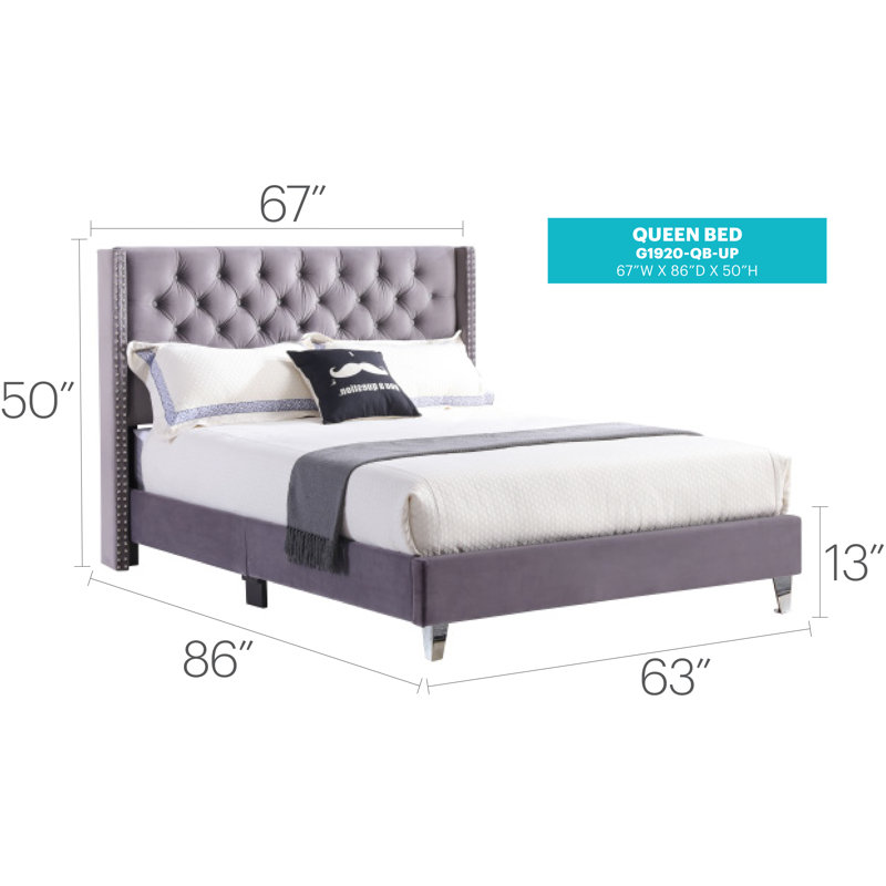 Grand lit tapissier Chic Chic, Gris, Grand lit