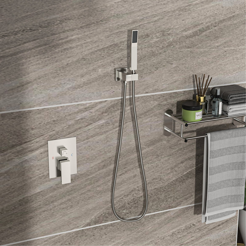 16 Inch Square Dual Shower Head Mount, Ceiling, Brushed Nickel In Ceiling Square,, Brushed Nickel