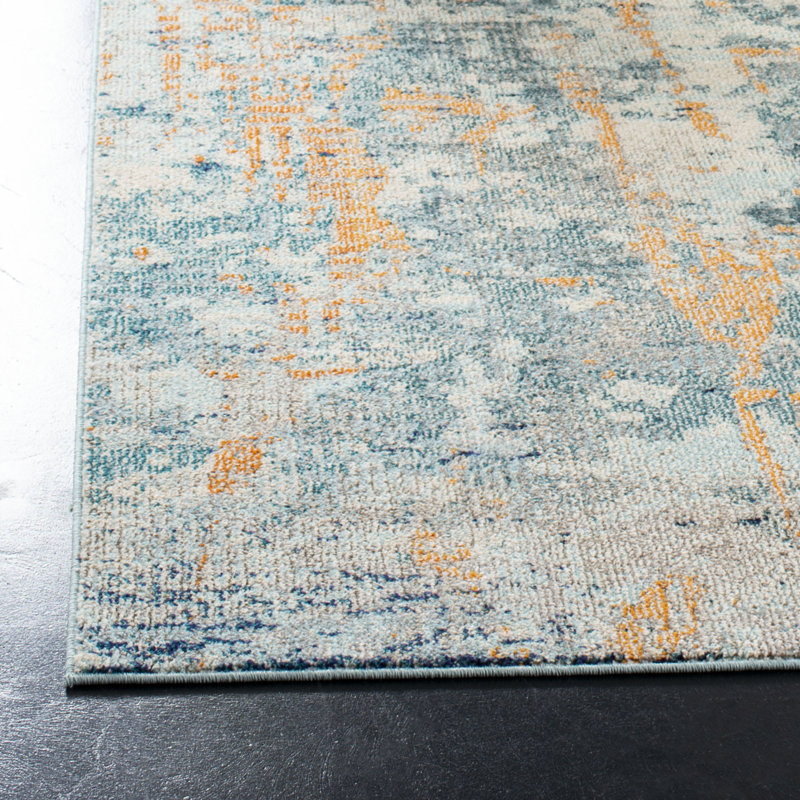 Riccio Abstract Blue/Beige/Orange Area Rug, Square 9'