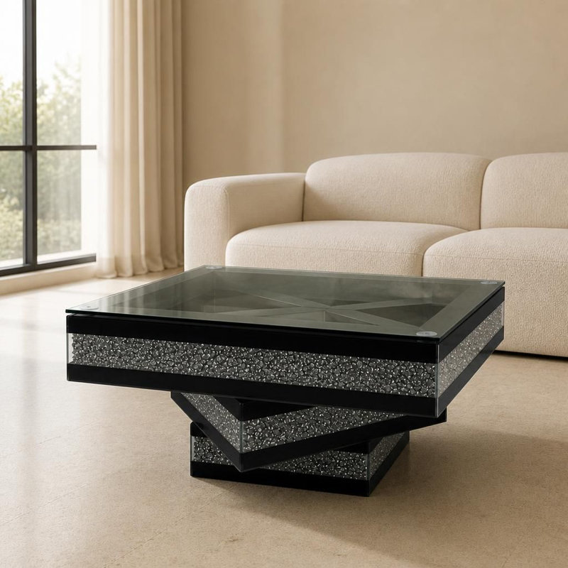 Table basse moderne en verre à miroir Modern Glam, Noir