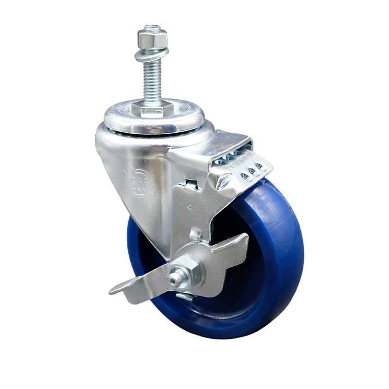 4 Inch SS Solid Polyurethane Swivel 10mm Threaded Stem Caster with Brake SCC
