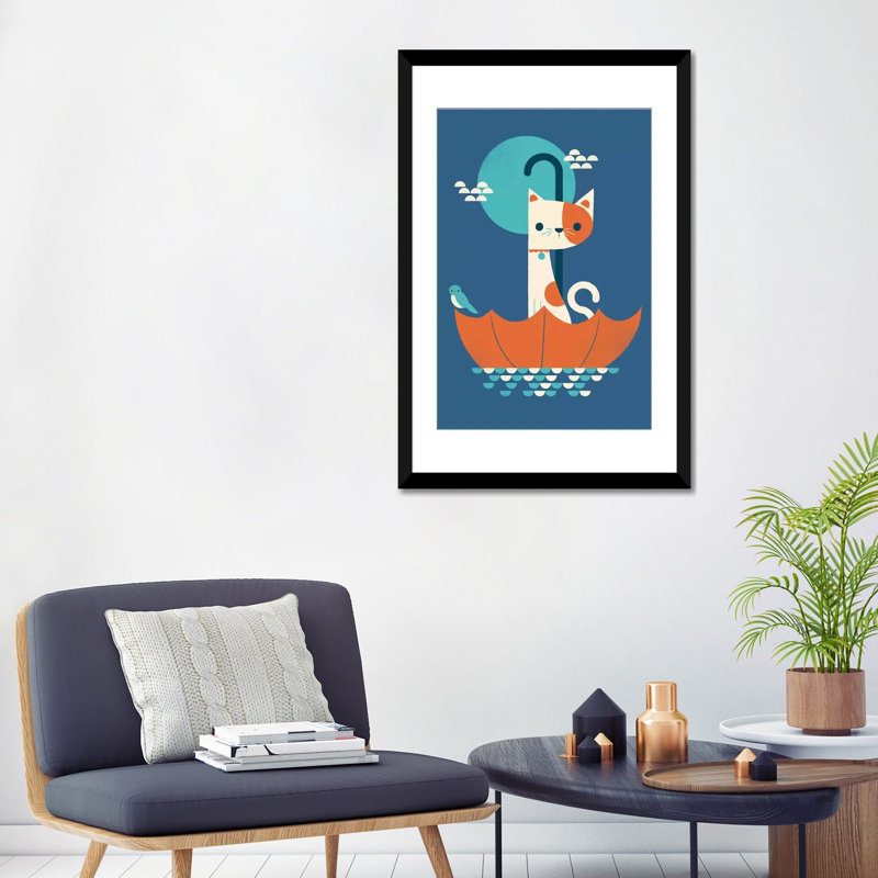 «Cat in Umbrella», impression sur toile tendue, Papier d'art encadré noir, 24" H x 16" W x 1" D