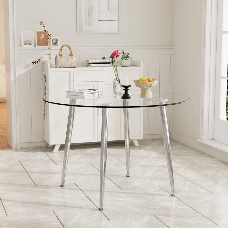 36-Inch Round Tempered Glass Dining Table for 2-4 Space-Saving Small Kitchen Table with Heavy-Duty Metal Legs for Dining Room, Apartment