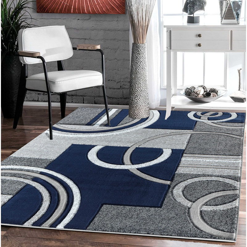 GloryRugs Modern Soft Hand-Carved Area Rug with Fluffy Texture for Indoor (2x3, Navy), Rectangle 7'10" x 10'2"