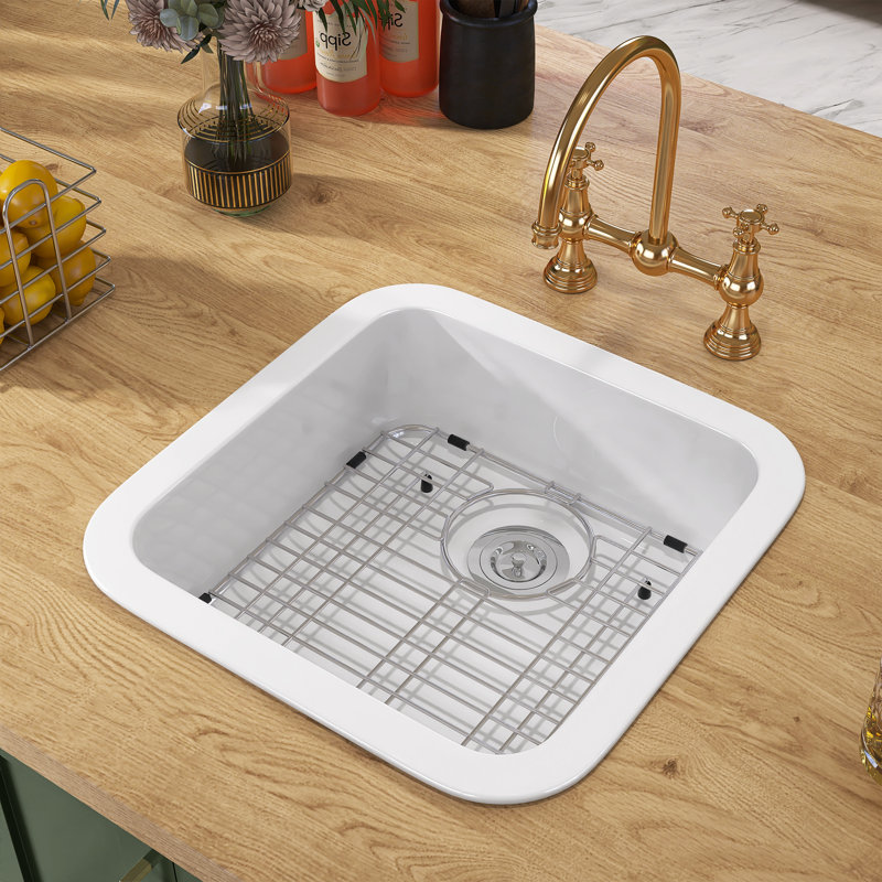 Évier de cuisine simple 19 po x 19 po en argile réfractaire à cuve profonde de 10 po sous le comptoir ou à poser Résistant à la chaleur et aux rayures Résistant aux rayures