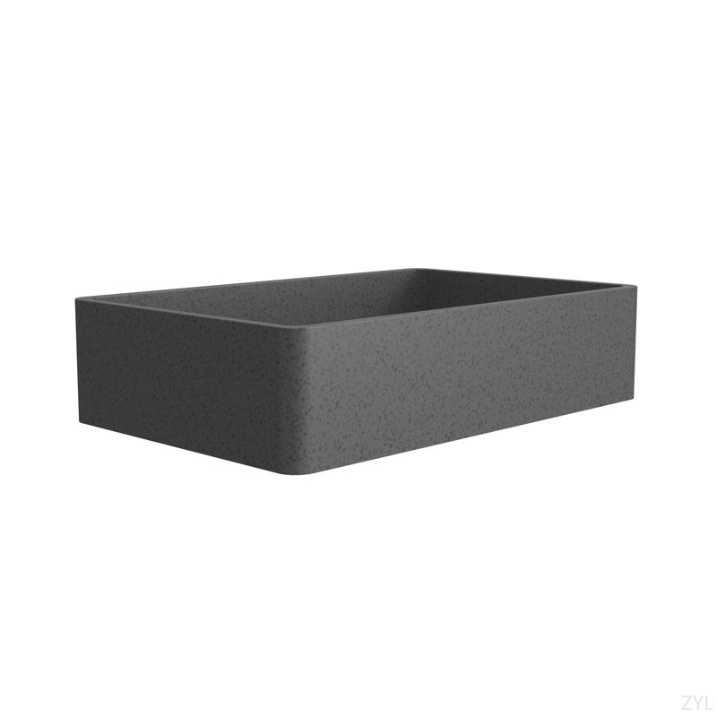19.68'' Concrete Vessel Rectangular Modern Dark Gray With Patterns Bathroom Sink