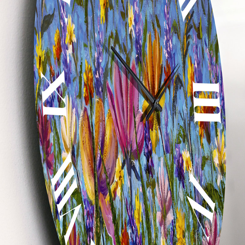 Marguerites et fleurs sauvages dans un jardin d'été I - Horloge murale traditionnelle, Petit