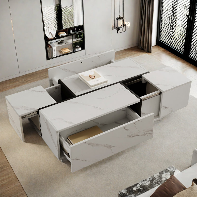 Rectangular Sliding Top Coffee Table With 2 Drawers And 2 Hidden Storage Compartments