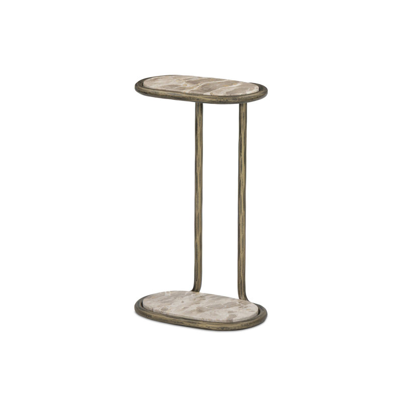 Niccola Marble End Table, Fossil Marble, Hammered Aged Brass