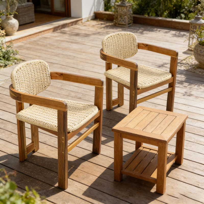 Ensemble de chaises d'extérieur en rotin tissé, Naturel - 1