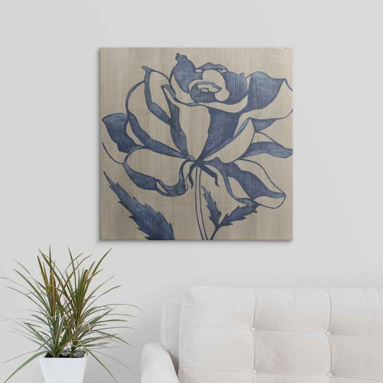 Indigo floral «Indigo Rose», Chariklia Zarris, reproduction d'art, H 35 po x l 35 po x P 1,5 po, Toile