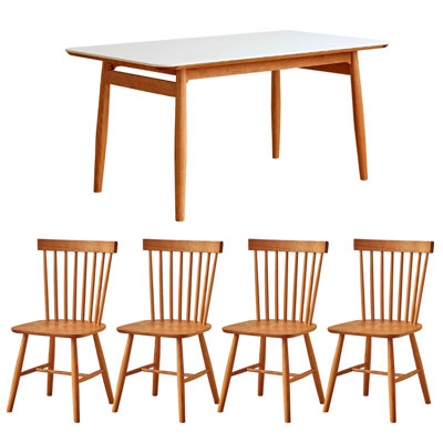 Simple Solid Colour Rock Slab Cherry Wood Table Set