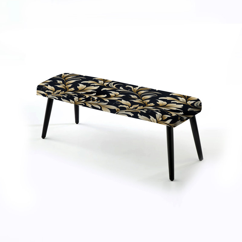 Beige élégant damassé Harmony - banc rembourré damassé noir