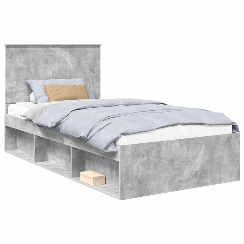  Bed Frame With Headboard Brown Oak 100 X 200 Cm Solid Pine Wood, Concerte Grey, Single (3')