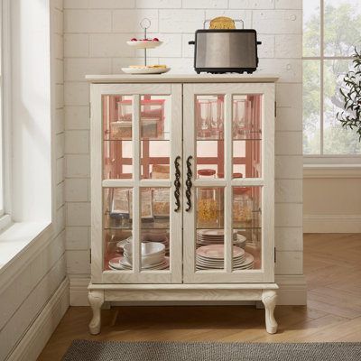 Armoire de rangement en verre avec bande lumineuse RVB en couleur et 2 tablettes réglables - Buffet à porte grillagée avec loquet magnétique pour salle à manger, salon, chambre à coucher