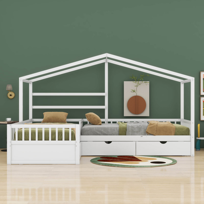 Lit plateforme simple avec trois tiroirs de rangement Bladric, Blanc