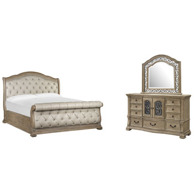 Très grand lit tapissier californien et commode avec tiroir