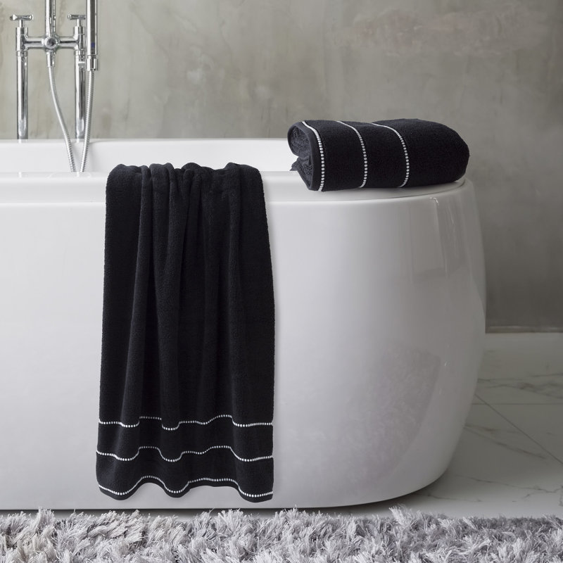 Braswell 2-Piece Luxury Cotton Towel Set - Quick Drying 100% Zero Twist Cotton Bath Towels, Black