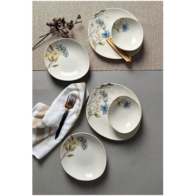 Elegant 12-Piece Dinner Set, 100% Porcelain, Includes 4 Service Plates (10.6 x 10.6 x 1.0 inches), 4 Plates (8.7 x 8.7 x 1.2 inches), 4 Bowls (6.3 x 6.3 x 1.8 inches) | Dishwasher & Microwave Safe | Perfect for Stylish Dining & Entertaining