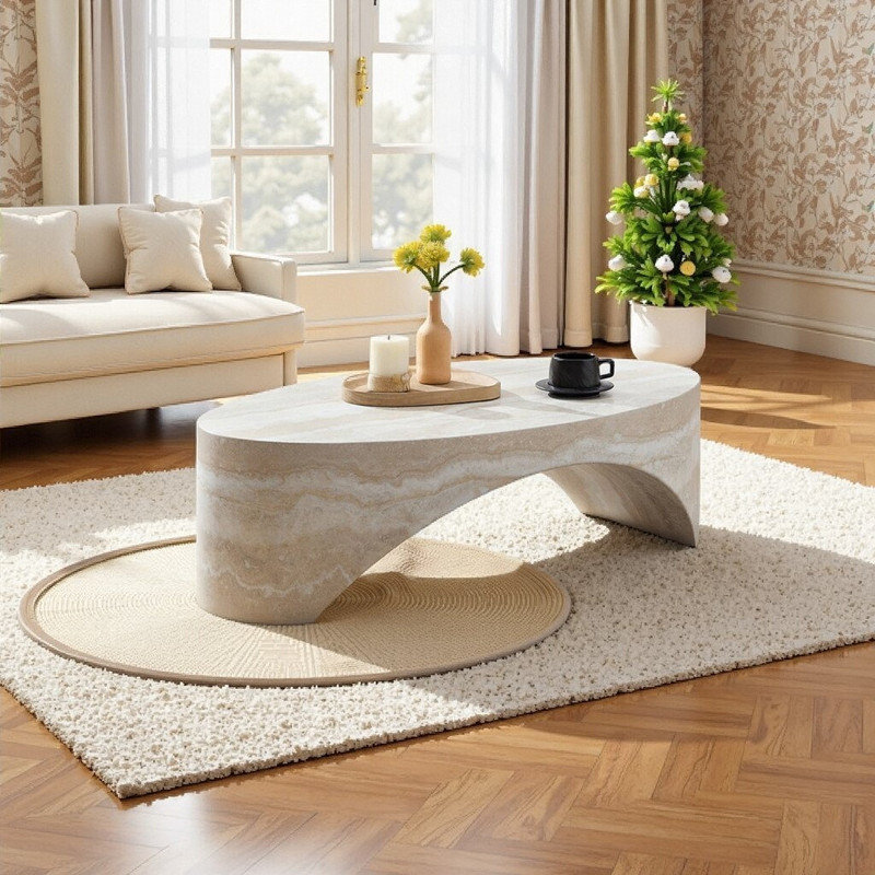 Table d'appoint ovale en marbre, Blanc