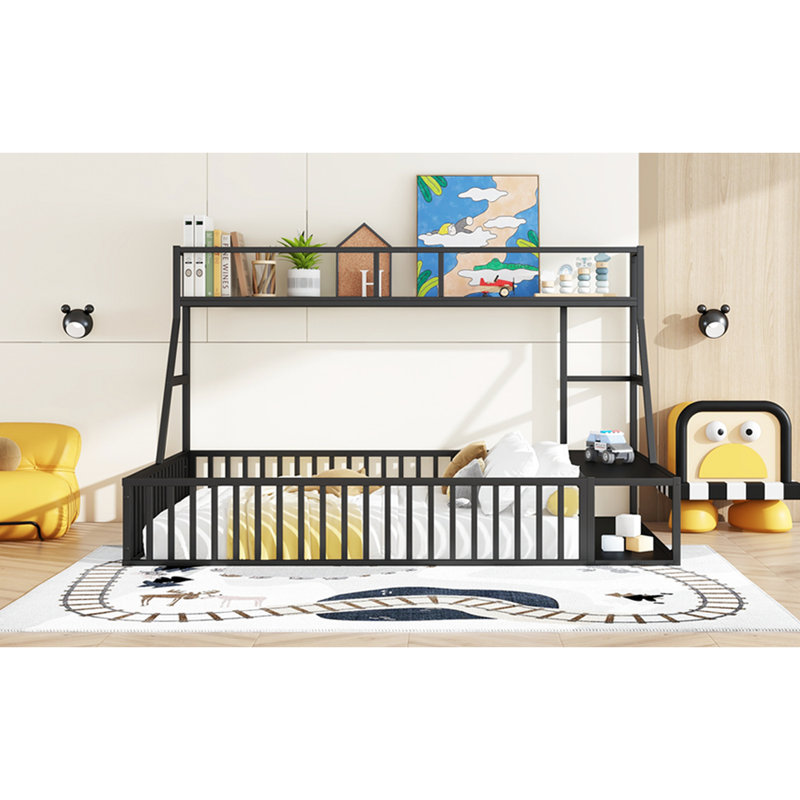 Lit en métal avec clôture, bureau et rangement pour la zone de lecture, Noir