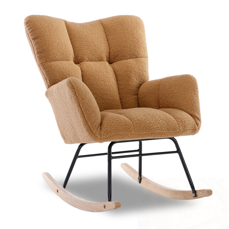 Chaise berçante en tissu Teddy avec base robuste, Kaki