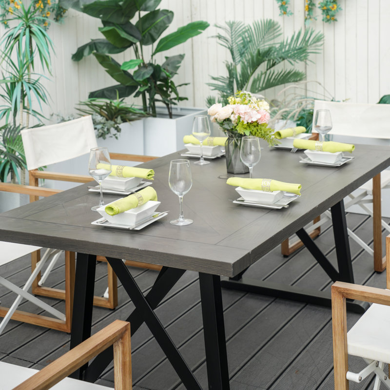 Ensemble repas pour 6 personnes avec chaises pliantes en aluminium et table rectangulaire en fer 