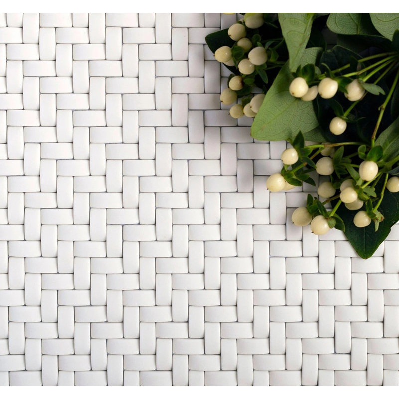 11.7" X 11.8" Glass Basketweave Mosaic Tile, White