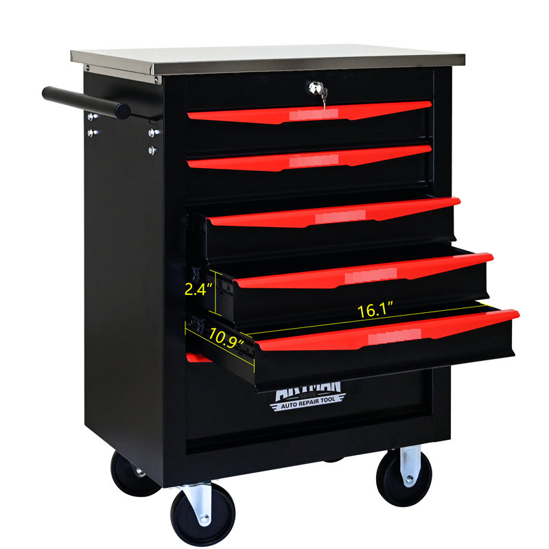 6 Drawers Metal Rolling Tool Cart - Black&Red For Garage, Workshop, Warehouse Storage With 6 Convenient Movement, Black/Red