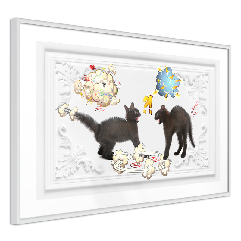" Cat Fight ", 24" W x 16" H, Black Framed