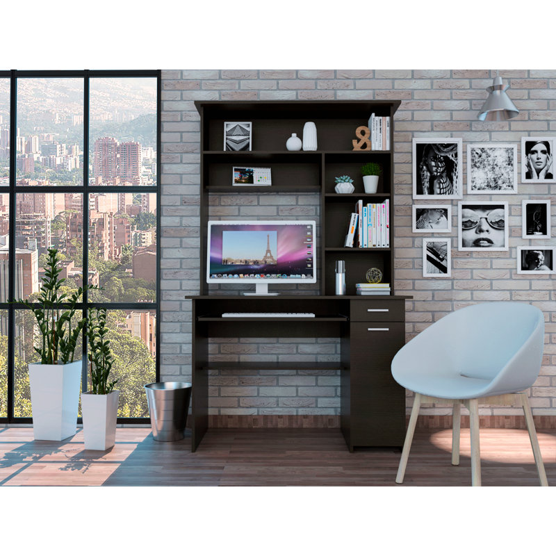 Bureau d'ordinateur à 7 tiroirs avec huche Black Wengue
