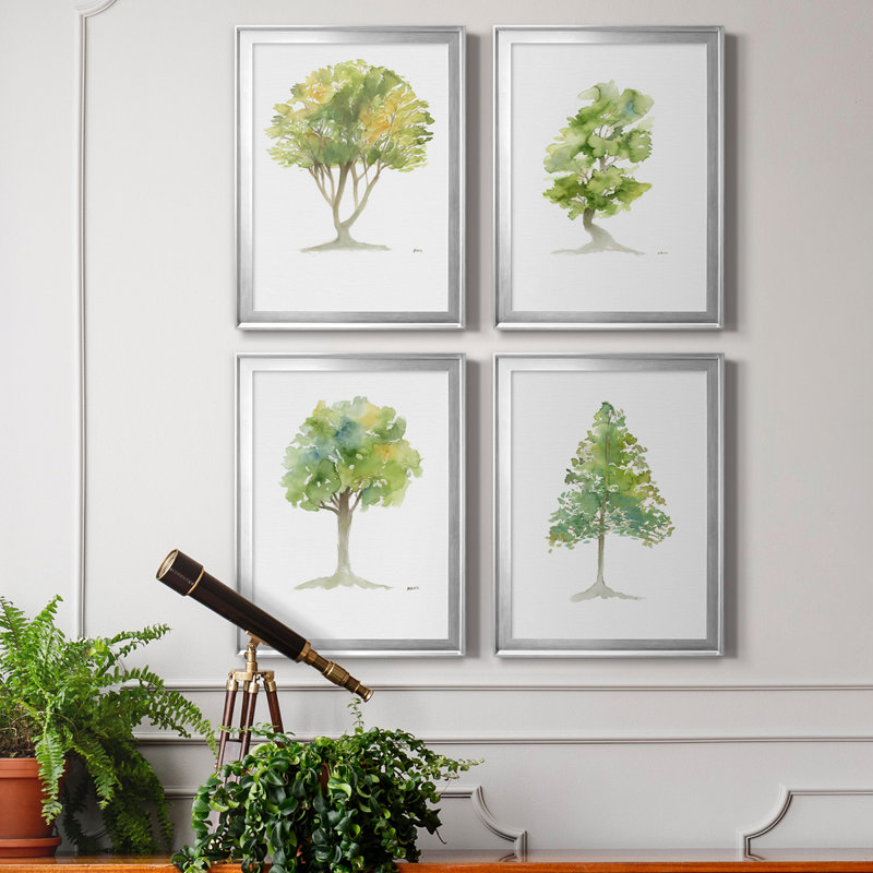 L'arbre I - ensemble de 4 reproductions d'art encadrées, H 18,5 po x l 98 po x P 1,5 po, Toile encadrée argentée