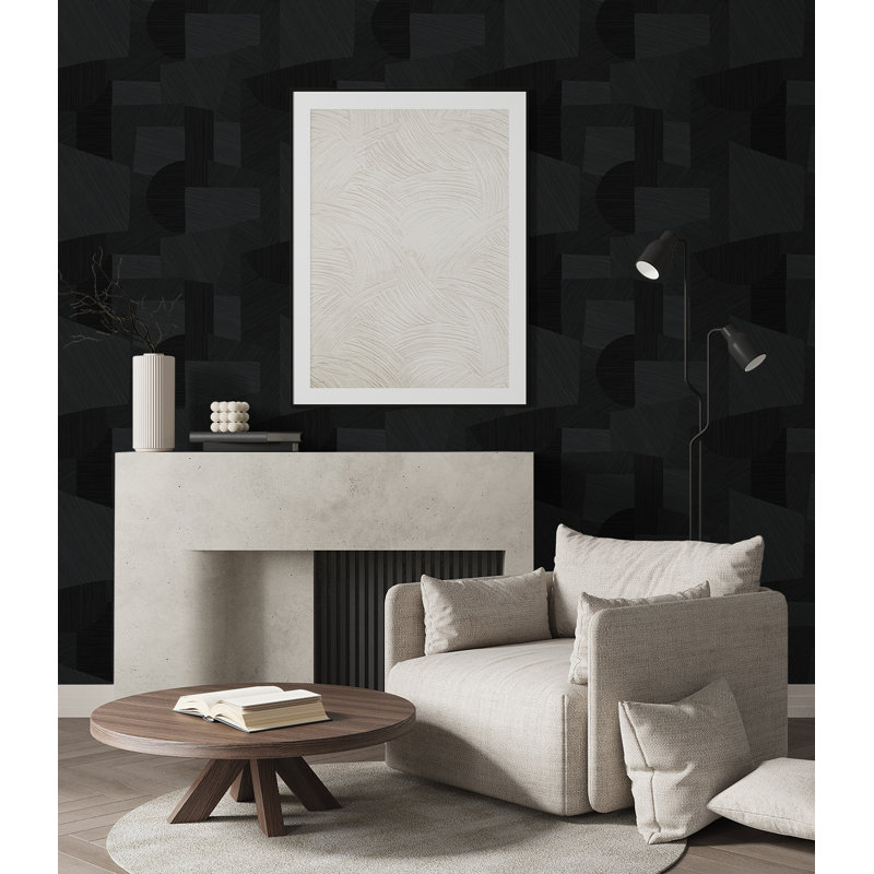Papier peint ivoire Ivy Bronx Designs, Noir, noir, noir, noir