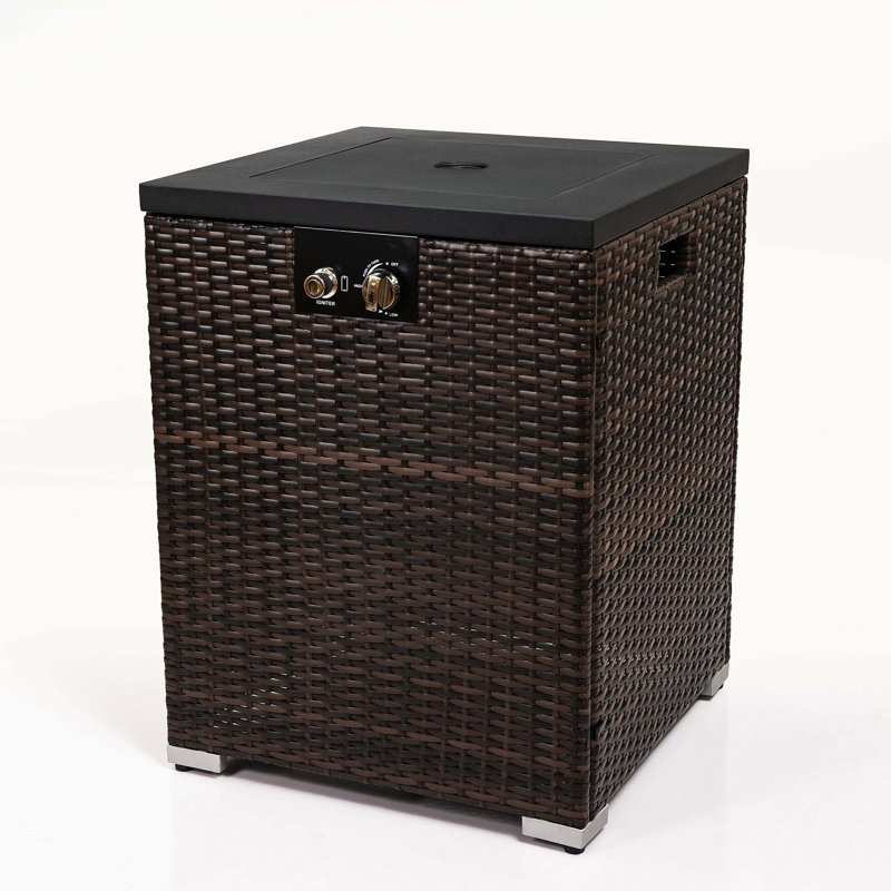 Wicker Fire Pit Column With Glass Wind Guard