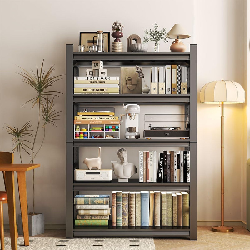 Book Shelf,Metal Wide Bookshelf,Heavy Duty Book Shelfs, Adjustable Shelving Unit, TallBookcase, Industrial Bookshelf for Living Room, Bedroom, Officeand Library