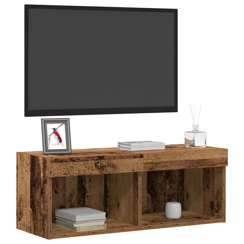 vidaXL Bedside Cabinet with LED Lights Storage Side Table Floating Nightstand, Old Wood