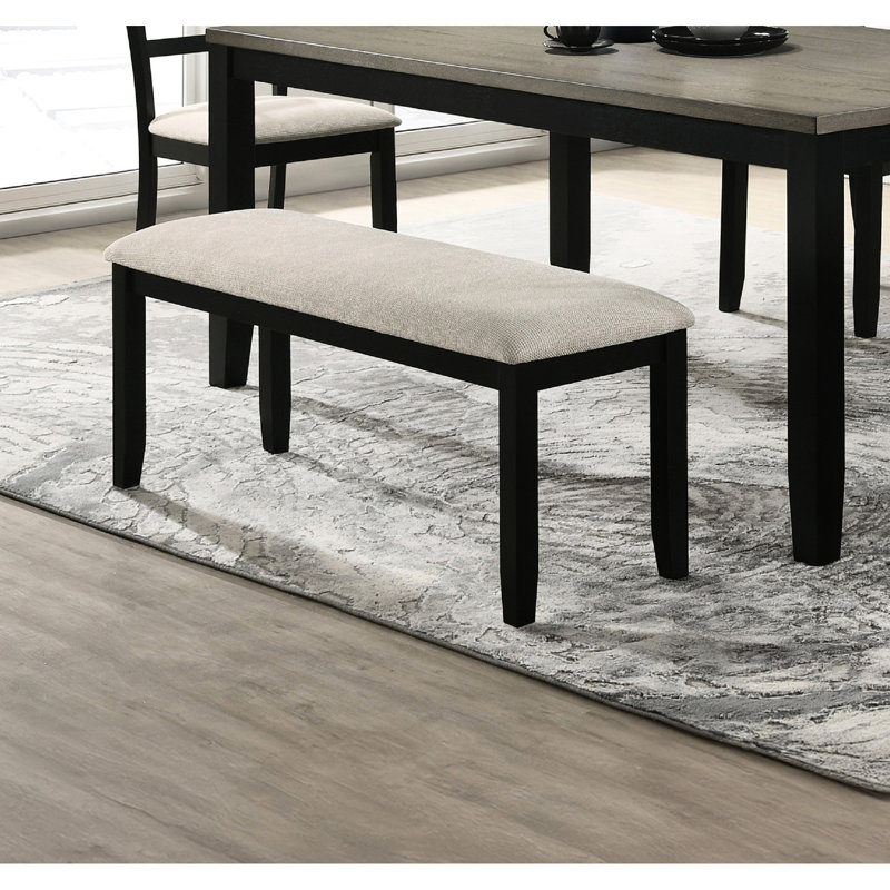 Banc contemporain en bois noir pour la salle à manger - Revêtement en tissu, style rembourré, base en bois massif