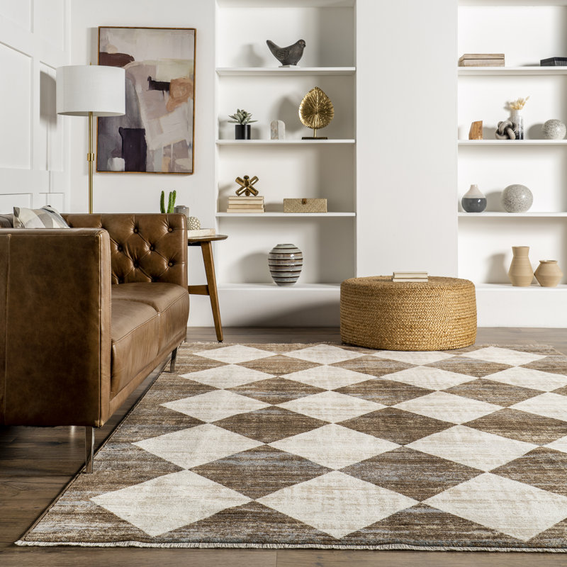 Tapis à franges Kimara, Tapis de couloir 2 pi 6 po x 13 pi, Brown/Beige
