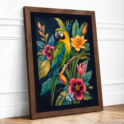 Parrot Among Blossoms Tropical - Framed Print