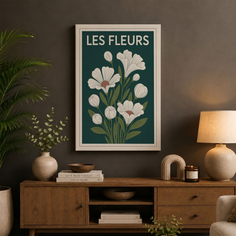 Les Fleurs Botanical - Wrapped Canvas, 24x16 - 61.0 x 40.6 cm, Terracotta Border