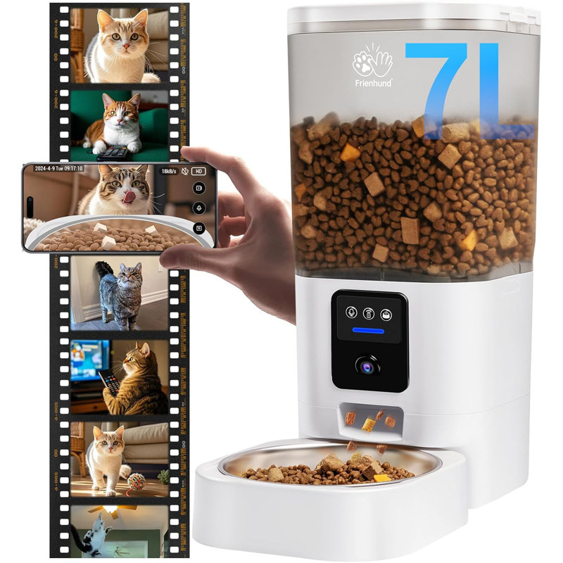 Automatic Cat Feeder With 2K Camera: 5G Wifi Automatic Dog Feeder With Night Vision, Auto Cat Food Dispenser With 7L Large Pet Food Storage Container For Multiple Pet,Detachable For Easy Clean -29 Cup